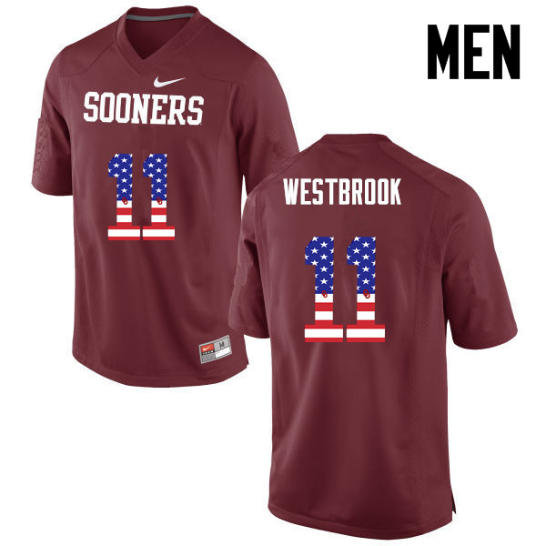 Men Oklahoma Sooners #11 Dede Westbrook College Football USA Flag Fashion Jerseys-Crimson
